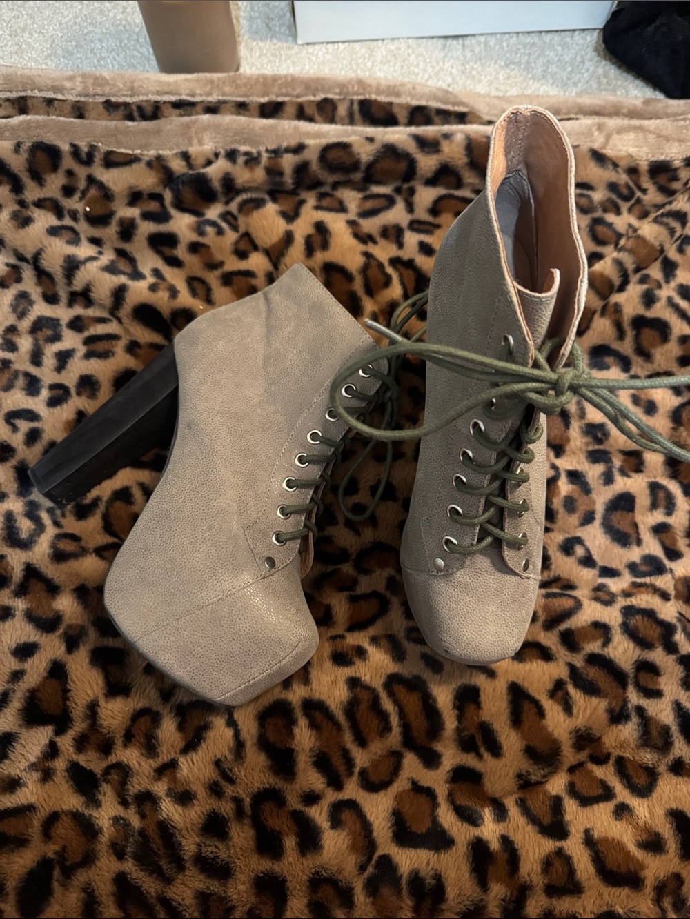 Jeffrey Campbell Olive-Taupe Lace-Up Platform Ankle Boots
